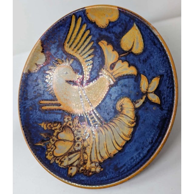 Italian Signed Bottega Vignoli Faenza Hand-Painted Majolica Pegasus Wall Charger - 10" For Sale - Image 3 of 6
