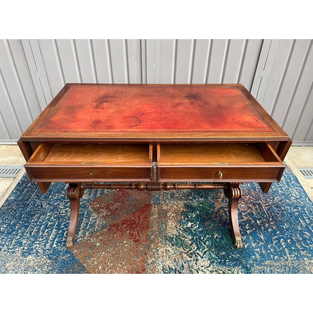 Brown English Writing Desk with Flaps and Leather Top, 1900 For Sale - Image 8 of 18