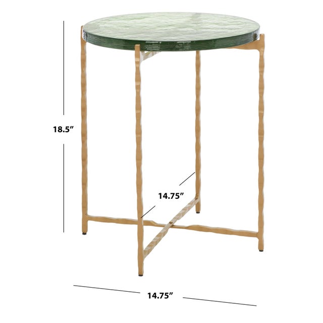 Coastal Tengah Round Glass Accent Table in Green / Brass For Sale - Image 3 of 8