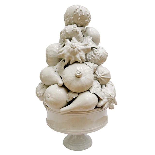 1960s Large Scale Italian Creamware Fruit & Vegetable Topiary Centerpiece For Sale - Image 4 of 10