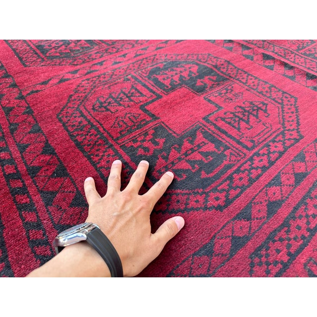 Red Vintage Red Afghan Ersari Hand-Knotted Wool Rug - 7'1" X 10'1" For Sale - Image 8 of 11