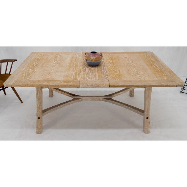 MCM Arts & Crafts Cerused Oak Dining Table w/ 12" Extension Leaf Board Mint For Sale - Image 4 of 12