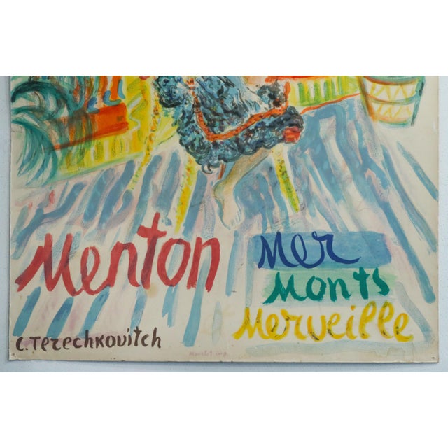 Illustration 1960 Constantin Terechkovitch French Travel Poster, Menton For Sale - Image 3 of 4