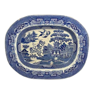 Antique Heath, Blackhurst & Co 14” Blue Willow Platter Made in England - Circa 1860