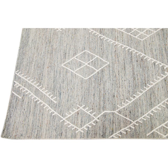 Gray Apadana's Nantucket Collection Flatweave Kilim Coastal Designed Wool Rug For Sale - Image 4 of 11