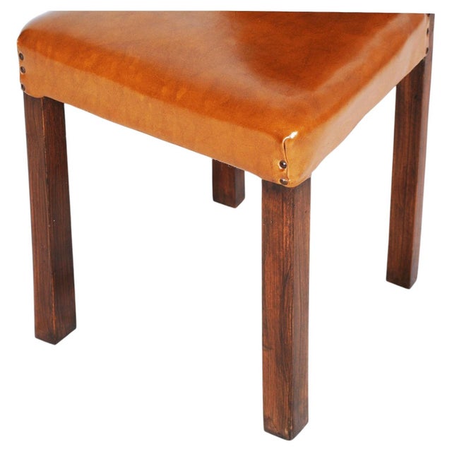 Set of Art Deco Walnut & Leather Side Chairs, 1920s For Sale - Image 6 of 9