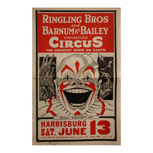 1931 American Circus Advertisement, Ringling Bros, Barnum Bailey Circus Courriers - The Thriller Supreme For Sale