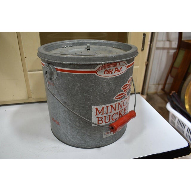 Vintage Late 20th Century Galvanized Fishing Minnow Bait Can, Old Pal Inc. For Sale - Image 4 of 13