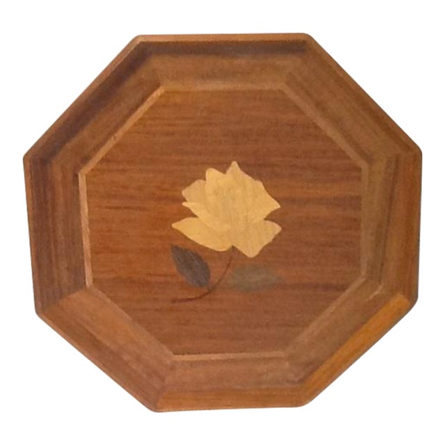 Mid-Century Marquetry/Inlaid Wood Octagonal Tray For Sale