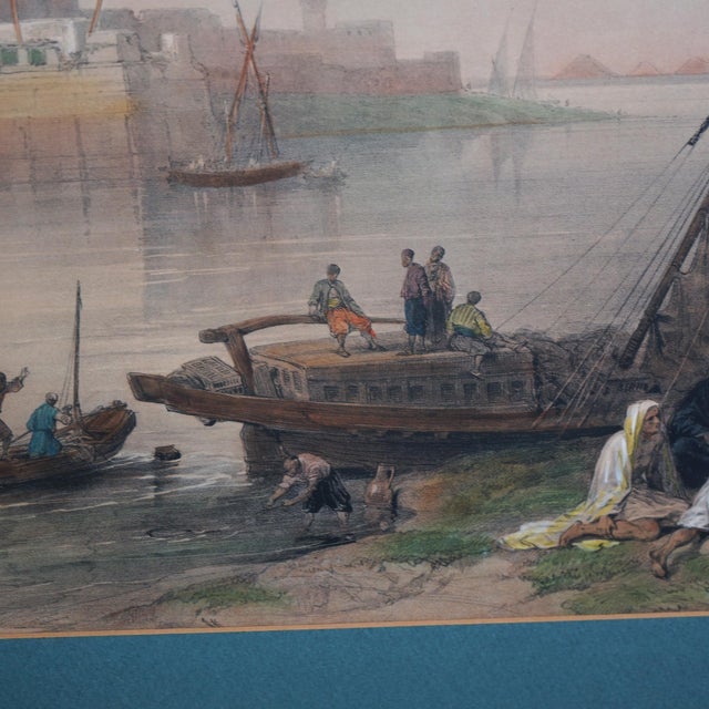 Antique Print Signed By David Roberts “View Of The Nile-Ferry To Gizeh”, Framed, 19thC Measures - 23"h x 28.5"w x 1.5"d