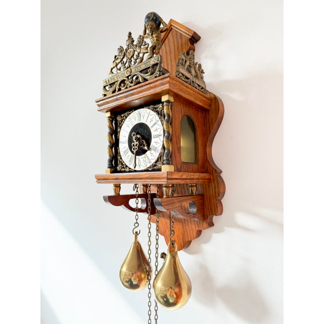 Mid-Century Modern Mid-Century Dutch Baroque Revival Wall Clock with Atlas Pediment from Warmink Zaanse, 1950s For Sale - Image 3 of 14