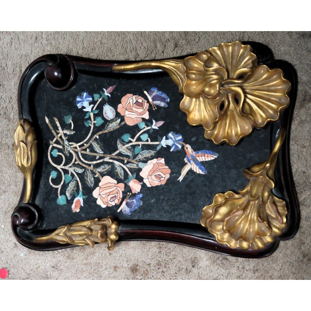 This exquisite Pietra Dura (Pietre Dure) artwork is spectacular. It has a number of different flowers, butterflies, a...