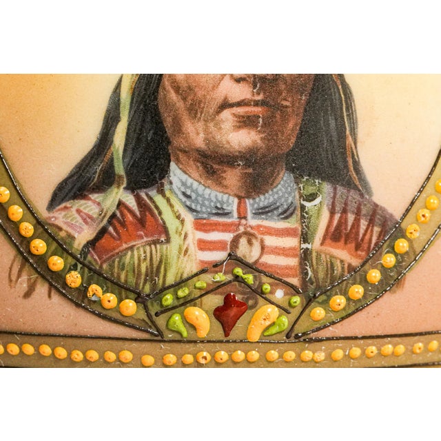 Early 20th Century Rare Nippon Antique Hand Painted Native American Indian Chief Tobacco Humidor Porcelain Lidded Jar For Sale - Image 5 of 18