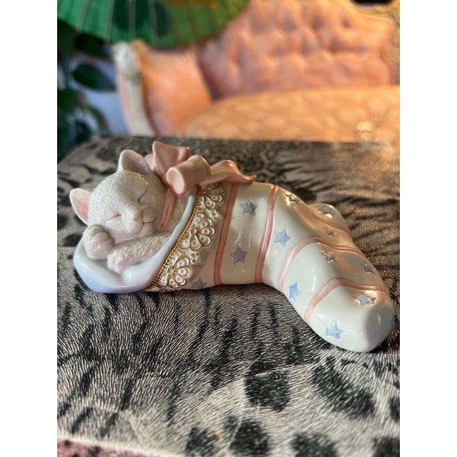 Up for consideration is a beautiful vintage small ceramic Lennox Christmas cat in stocking. This would look lovely in your...