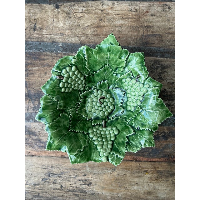 Vintage Portuguese Glazed Ceramic Grape Leaf Bowl For Sale - Image 10 of 12