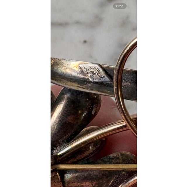 Metal Art Deco Brooch Gold Fill 12k Signed Harry Iskin Large Blue Stone For Sale - Image 7 of 7