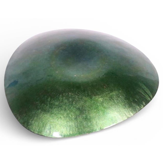 Groovy mod mid century tonal green enamel on copper vide poche, or small decorative bowl, in excellent original condition,...