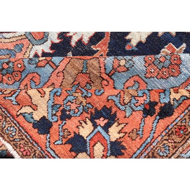 Antique Persian Serapi-Heriz Rug With Geometrics Design in Midnight Blue 7'3"x11'0" For Sale - Image 11 of 12