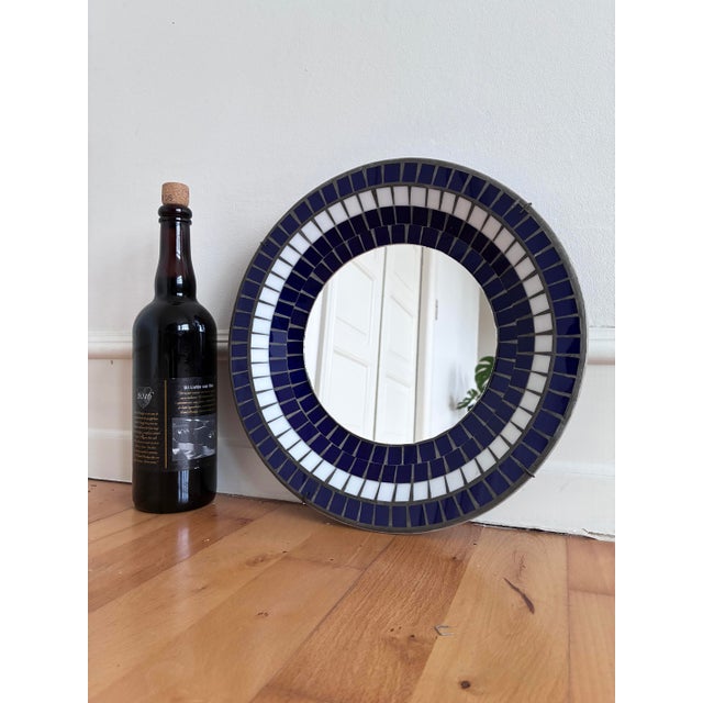1970s Vintage Danish Round Mosaic Wall Mirror, Marked B. J. H. Moller, 1970s For Sale - Image 5 of 9