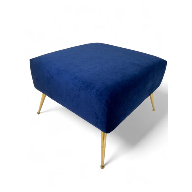 Pair of Bespoke Stools in Navy Blue Velvet With Solid Brass Ball Point Legs For Sale In New York - Image 6 of 6