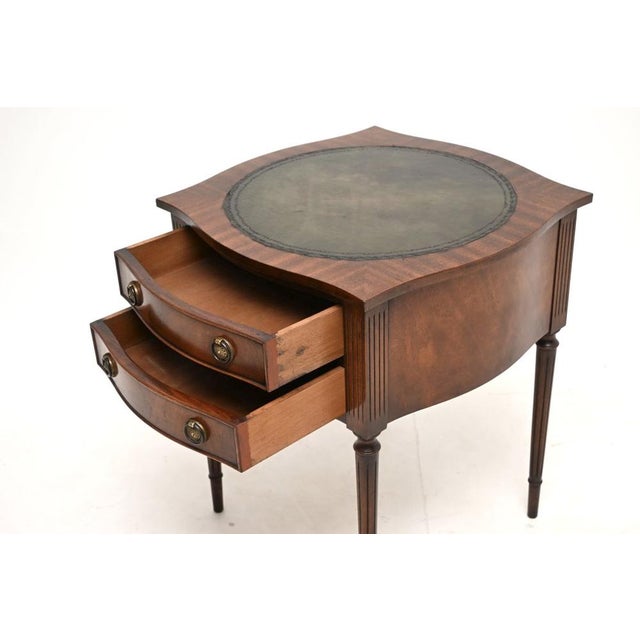 Wood Antique Regency Leather Top Side Table, 1950 For Sale - Image 7 of 8