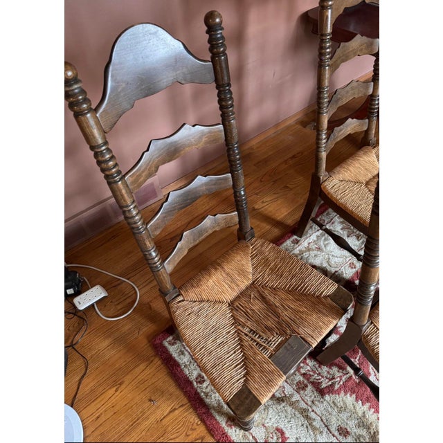Textile Late 20th Century High Back Vintage Dining Ladder Chairs (4) For Sale - Image 7 of 7