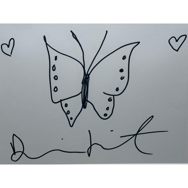 Title: Damien Hirst Butterfly with Hearts – Signed Original Ink Drawing on Paper Description: An original, hand-drawn ink...