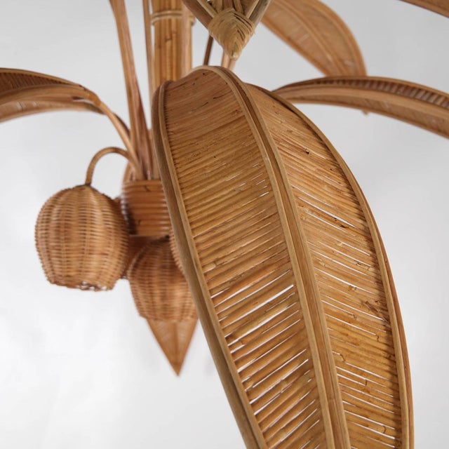 Large Palm Tree Rattan Chandelier For Sale - Image 4 of 18