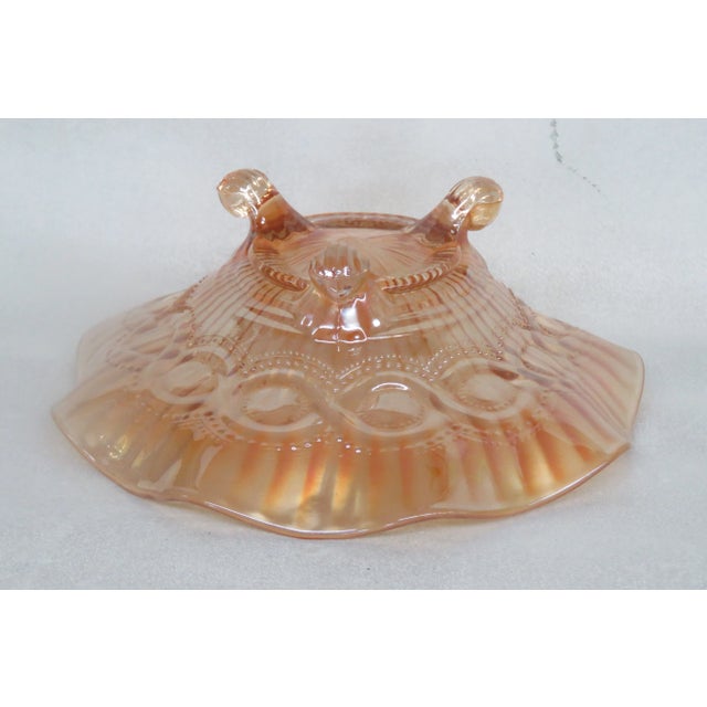 Beaded Cable Style Marigold Carnival Glass Three Footed Bowl For Sale - Image 4 of 10