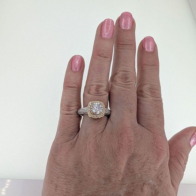Rose & White Gold Pave Diamond Engagement Ring Cz Center, Size 7.75 For Sale - Image 6 of 6