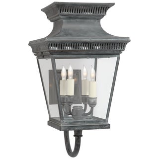 Chapman & Myers for Visual Comfort Signature Elsinore Medium Bracket Lantern in Weathered Zinc with Clear Glass For Sale