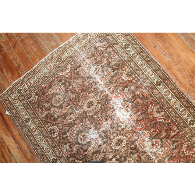 Rustic Early 20th Century Soft Brown Persian Malayer Worn Runner - 3'4" x 9'8" For Sale - Image 3 of 7