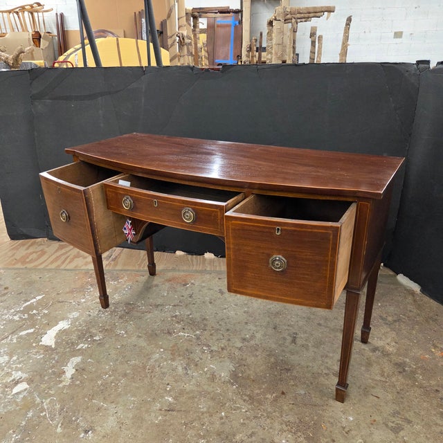 1910s Mahogany Edwardian Bowfront Inlaid Sideboard For Sale - Image 9 of 17