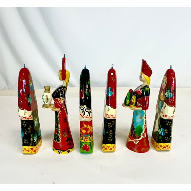1990s Vintage Boho Chic Russian Hand Crafted Christmas Ornaments Set of 6 - Medium Size For Sale - Image 4 of 10
