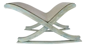 Swedish Painted "X" Rocking Bench With Linen Upholstery, Circa 1930s