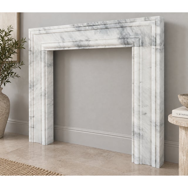 French Handcrafted Ziarat White Marble Fireplace Surround – Afghan Stone For Sale - Image 3 of 9