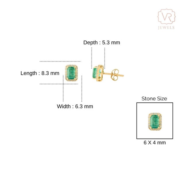 Green Modern Style 1.83 Ct Emerald Stud Earrings With Natural Diamonds in 18k Gold- A Pair For Sale - Image 8 of 13