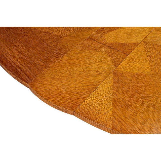 Brown Transitional Round Dining Table, Medium - Light Brown Oak With Faceted Pedestal Base For Sale - Image 8 of 11