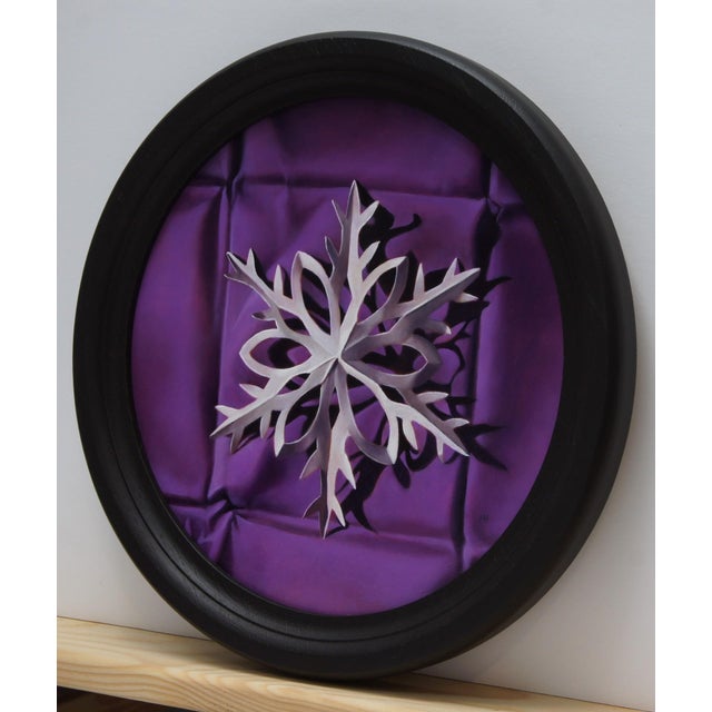 Contemporary Paper Snowflake 4 by Amy Ordoveza | Oil on aluminum composite panel Snowflake on purple background For Sale - Image 3 of 3
