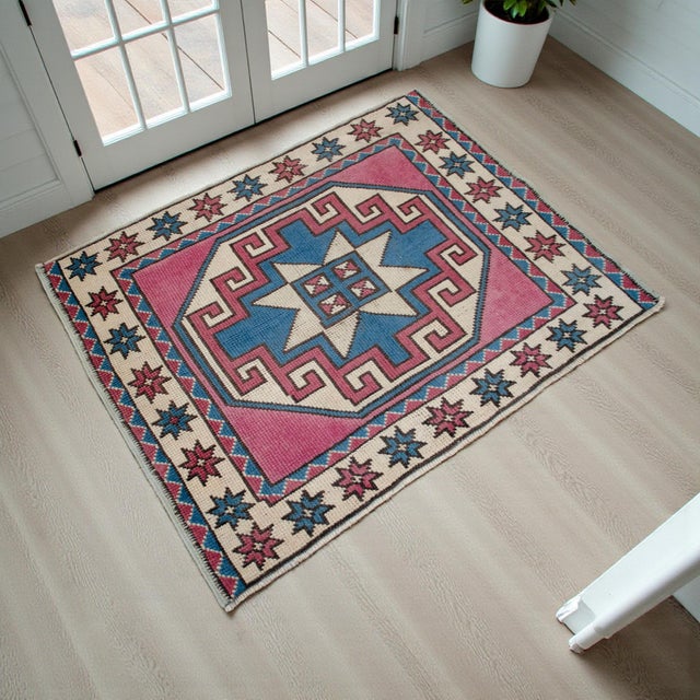 Farmhouse 1970s Small Rug, Entryway Rug, Bath Mat, Kitchen Decor, Turkish Rug, Doormat Yastik Rug 2'7" X 3'5" For Sale - Image 3 of 9