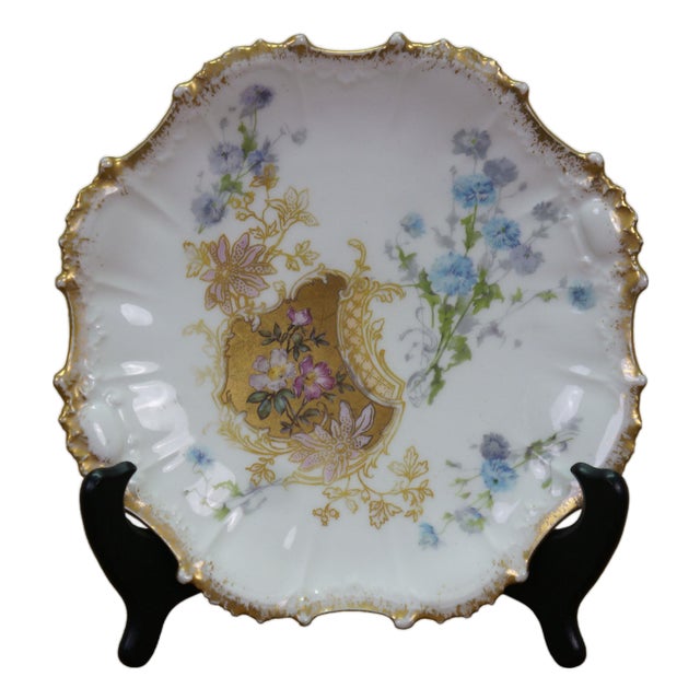 Antique a Klingenberg & Dwenger French Limoges Porcelain Floral Scalloped Plate For Sale
