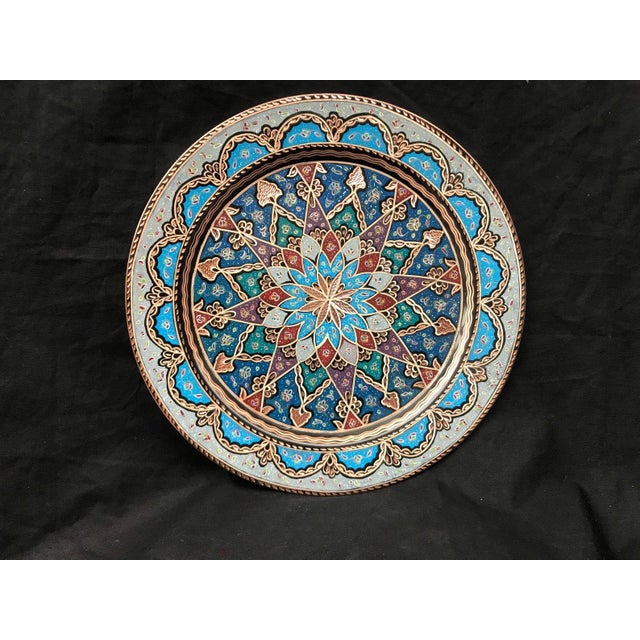 Carved Hand Painted Copper Tray For Sale - Image 10 of 10