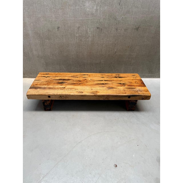 Brown Brutalist Wabi-Sabi Oak Coffee Table For Sale - Image 8 of 9