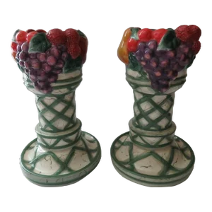 Vintage Raymond Waites Cornucopia Pillar Candle Holders - Set of 2