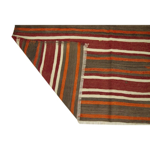Mid 20th Century Striped Vintage Turkish Kilim Rug For Sale - Image 5 of 7