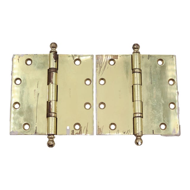 Pair of Baldwin 5 X 5 In. Polished Brass Ball Bearing Door Hinges For Sale