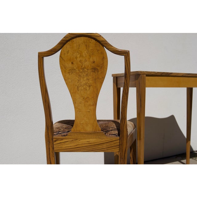 Traditional Sheraton-Style Zebrawood and Burl Serpentine Edge Console Table With Matching Zebra Side Chair For Sale - Image 3 of 13
