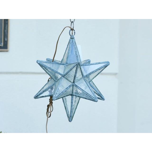 Metal Mid 20th Century French Mid Century Modern Star Metal and Glass Light Fixture with Single Bulb For Sale - Image 7 of 12