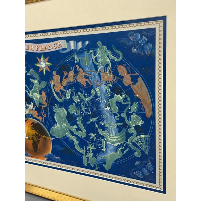 Blue Lucien Boucher Air France Zodiac Planisphere Lithograph, France, 1951 For Sale - Image 8 of 11