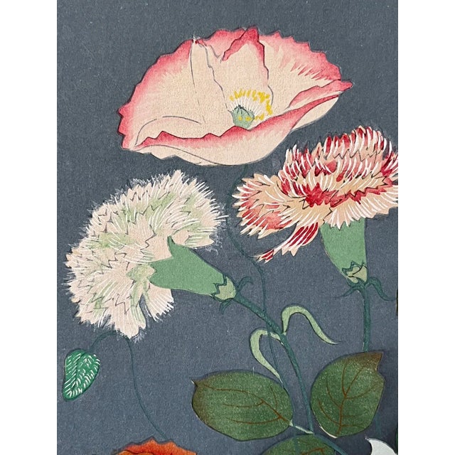 Blue Original Vintage Japanese Woodblock Print of a Ikebana Floral Arrangement by Bakufu Ohno Circa 1950 For Sale - Image 8 of 9